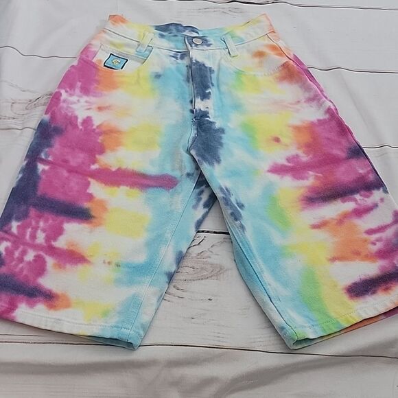 WOMENS Vintage Poor Marty Tie Dye Bermuda Shorts size 26 Button Fly High Rise - Picture 1 of 7